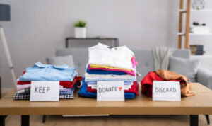 Declutter Clothes Wardrobe. Keep And Donate Fashion