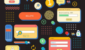 90's style User Interface kit on dark background